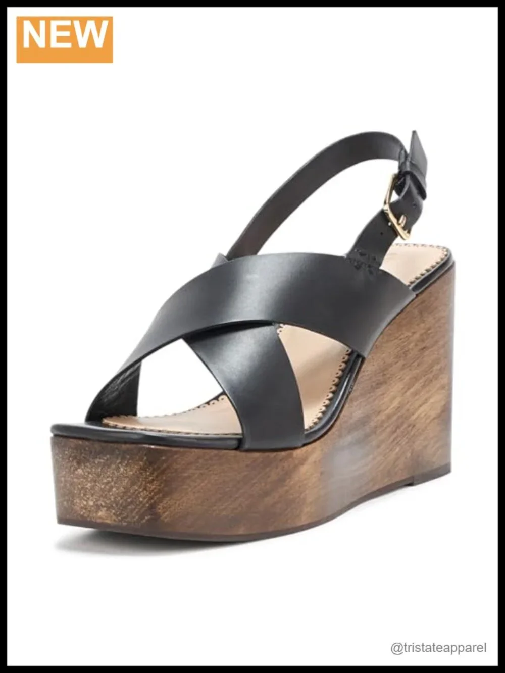 Women's Leather Platform Wedge Sandals Slingback Buckle Open Toe